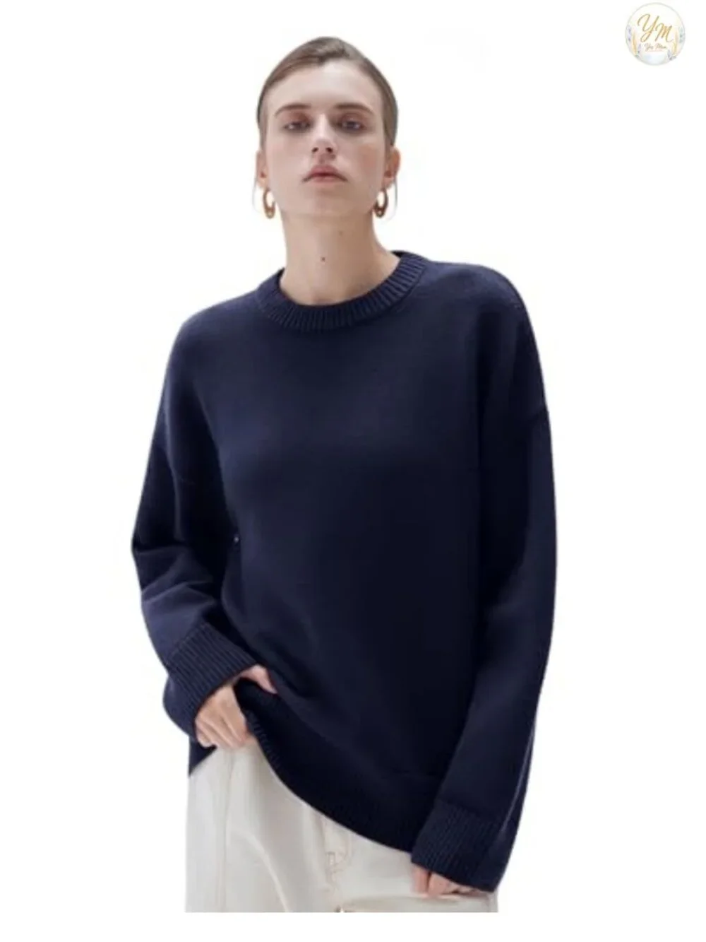Women's Cashmere Blend Oversized Chunky Knit Crew Neck Pullover Sweater
